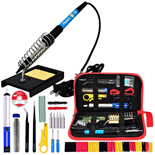 Product Cover Soldering Kit - Soldering Iron 60 W Adjustable Temperature, Soldering Iron Stand, Soldering Iron Tip Set, Desoldering Pump, Solder Wick, Tweezers - Soldering Iron Kit for Electronics [110 V, US Plug]
