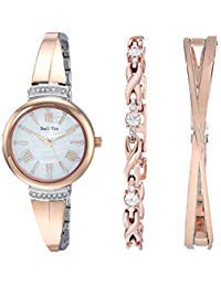 Product Cover Women's Wrist Watches with Rose Gold Band Rose Gold Bracelet Watch Charm Bracelet Set