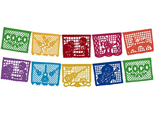 Product Cover Coco Movie Large Plastic Papel Picado Banner 10 Multicolored Panels 2 Pack