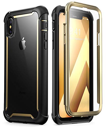 Product Cover i-Blason Ares Designed for iPhone Xs Case, iPhone X Case, Full-Body Rugged Clear Bumper Case with Built-in Screen Protector for iPhone Xs 5.8 Inch (2018 Release) (Gold)