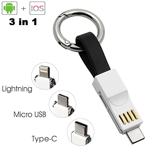 Product Cover Lightning Cable Keychain Charger iPhone Android USB C 3 in 1 Charging Cable Multi Short Fast Charging Cord Magnetic Portable Keyring Cable for All Smartphones[Apple MFi Certified]