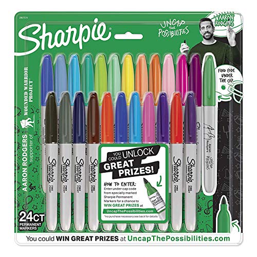 Product Cover Sharpie Permanent Markers, Fine Point, Aaron Rodgers Special Edition, Assorted Colors, 24 Count