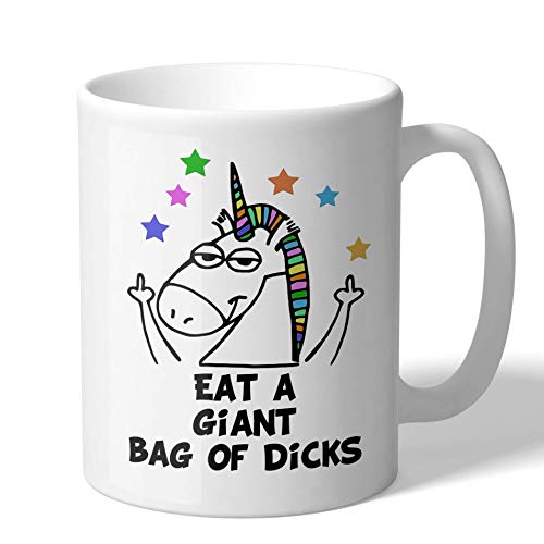 Product Cover MugBros Funny Unicorn Eat a Giant Bag of Explicit Shuh Duh Fuh Cup Rainbow Middle Fingers 11 Ounce Novelty Coffee Mug