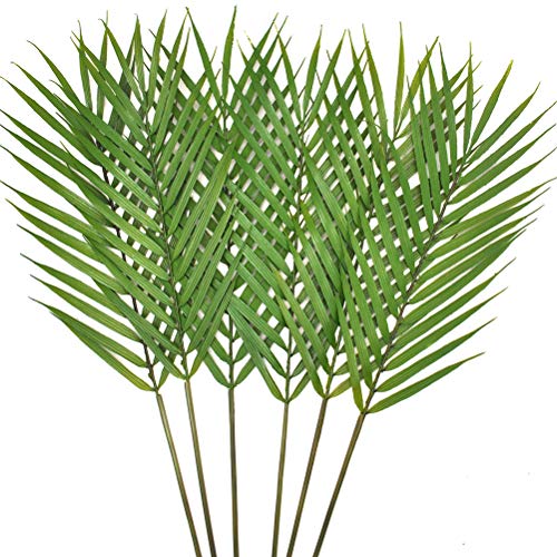 Product Cover Warmter 6 Pcs Faux Palm Leaves Palm Fronds Artificial Tropical Palm Leaves Palm Leaf for Home Wedding Palm Sunday Hawaiian Leaves Decorations 23.8