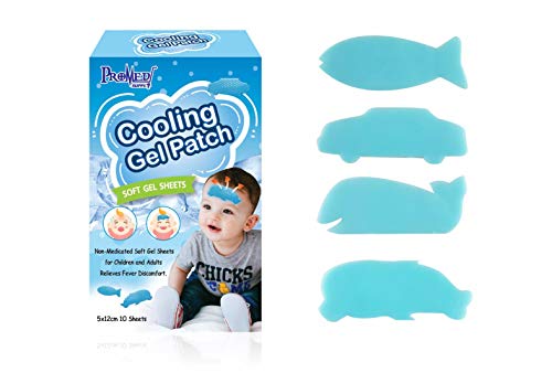 Product Cover Cartoon Cooling Gel Patch for babies, kids,children and adults relieves fever, migraine, muscle ache and sprain discomfort blue forehead cold hydrogel soft gel sheet cooling sticker 5x12 cm 10 sheets-