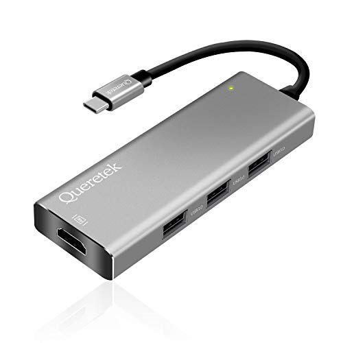 Product Cover USB C Hub, USB C Adapter, Queretek Type C Adapter 7-in-1 with PD Power Delivery, SD Card Reader, 4K USB C to HDMI, 3 USB 3.0 Ports for MacBook, Google Chromebook, Surface Book - Space Gray