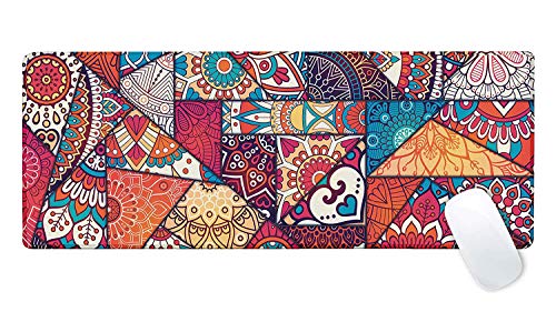 Product Cover Galdas Gaming Mouse Pad Mandala Pattern XXL XL Large Mouse Pad Mat Long Extended Mousepad Desk Pad Non-Slip Rubber Mice Pads Stitched Edges Thin Pad (31.5x11.8x0.08 Inch)-Vintage Patchwork Pattern