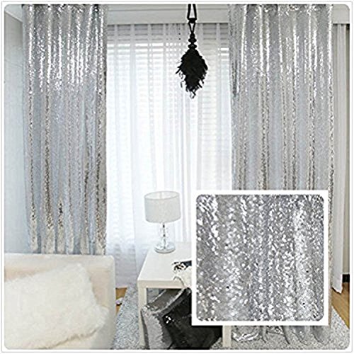 Product Cover TRLYC Shiny Sequin Backdrop Curtains for Wedding Party Decor (2 Panels, W2 x H8FT,Sliver)
