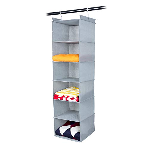 Product Cover MAX Houser 6 Tier Shelf Hanging Closet Organizer, Cloth Hanging Shelf with 2 Sturdy Hooks,for Storage,Foldable (Light Grey)