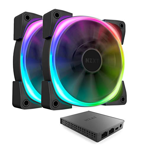 Product Cover NZXT AER RGB 2 - HF-2812C-D1 - 2-Pack of 120mm RGB PWM Fans with Hue 2 Lighting Controller - Advanced Lighting Customization - LED RGB PWM Fans - Winglet Tips - Fluid Dynamic Bearing - PC Case Fan