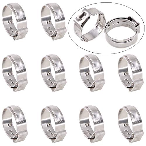 Product Cover Swpeet 35Pcs 15.3-18.5mm 304 Stainless Steel Single Ear Hose Clamps, Crimp Hose Clamp Assortment Kit Ear Stepless Cinch Rings Crimp Pinch Fitting Tools Perfect for Automotive, Home Appliance Line