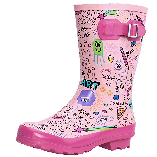 Product Cover ALEADER Kids Waterproof Rubber Rain Boots for Girls, Boys & Toddlers with Fun Prints & Handles