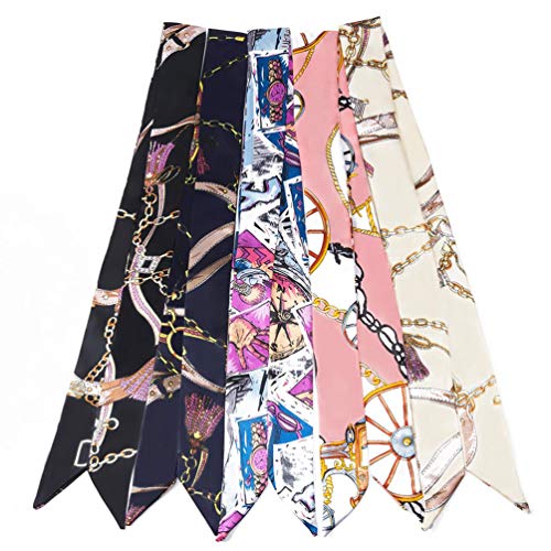 Product Cover 5PCS Fashion Bag Scarf Handbag Handle Ribbon Scarf for Women's Package Band Bracelet Hair Head (5pcs Scarves #2)