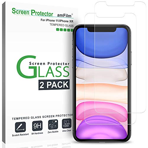 Product Cover iPhone 11 / XR Screen Protector Glass (2-Pack), amFilm iPhone 11 XR 6.1 Inch Tempered Glass Screen Protector with Easy Installation Tray for Apple iPhone 11 / Xr (6.1 Inch) (2018)