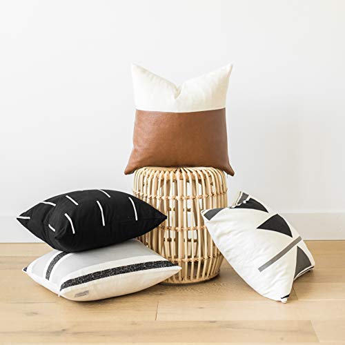 Product Cover Woven Nook Decorative Throw Pillow Covers 4 Pack for Couch, Sofa, or Bed 100% Cotton Black White Geometric Faux Leather Zulu Set (18'' x 18'')