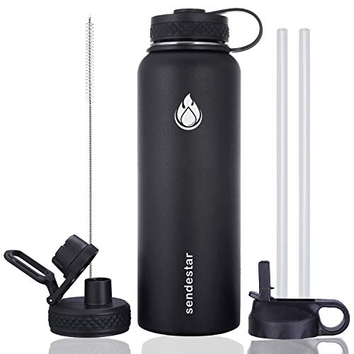 Product Cover Sendestar Stainless Steel Water Bottle-Double Wall Vacuum Insulated Leak Proof, 2 or 3 Lids(18 oz, 24oz,32 oz,40 oz or 64oz),Wide Mouth with Straw Lid,Spout Lid,Keeps Liquids Hot or Cold