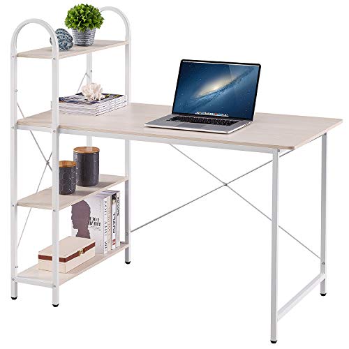 Product Cover HOME BI Study Desk, Home Office Study Desk with Shelf, Wood Work-Station PC Laptop Table, White