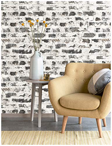 Product Cover HaokHome 27102 Distressed Faux Brick Wallpaper Whitewash/Gray for Home Kitchen Decor 20.8