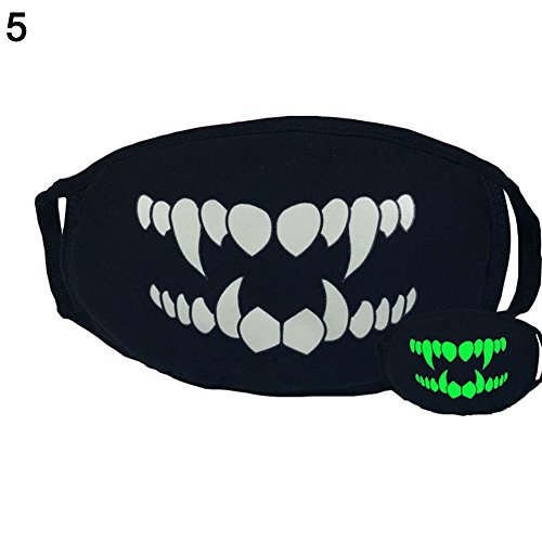 Product Cover Shuohu Green Night Mask Personality, Fashion Unisex Cosplay Party Outdoor Cool Luminous Anti Dust Cotton Mouth Mask Fangs