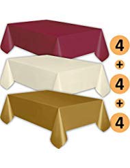 Product Cover 12 Plastic Tablecloths - Burgundy, Ivory, Gold - Premium Thickness Disposable Table Cover, 108 x 54 Inch, 4 Each Color
