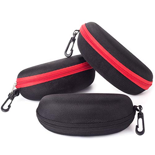 Product Cover Sunglasses Case,(3 Pack) RayLove Portable Travel Zipper Eyeglasses Case Hook(2Red1Black)