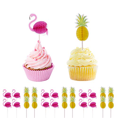 Product Cover Haley Party Flamingo Pineapple Cupcake Toppers Picks Party Supplies Pool Luau Hawaiian Party Decoration Favors 24 PCS