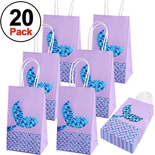 Product Cover SIQUK 20 Packs Mermaid Party Bags Mermaid Gift Bags Paper Bags Mermaid Party Supplies Goodie Bags Glitter Treat Bags for Kids Mermaid Themed Party