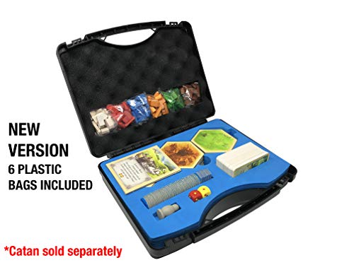 Product Cover Compact Catan Carrying Case by Citadel Black - Fits Catan 5th Edition and 5-6 Player Extension, Hard Plastic Traveling Case with Shake-proof and Quick Setup Design, New Version With Bags Included