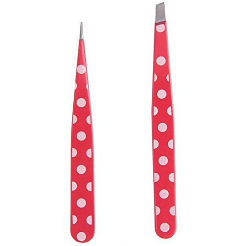 Product Cover Eyebrow Tweezers Clip 2pcs / Set Tip and Flat Stainless Steel Heads Pink Spots Beauty Removal Fuctional Makeup Tool Kit