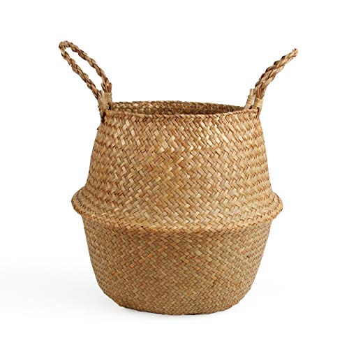 Product Cover BlueMake Woven Seagrass Belly Basket for Storage Plant Pot Basket and Laundry, Picnic and Grocery Basket (Large, Original)