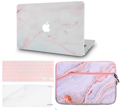 Product Cover LuvCase 4 in 1 Bundle Hard Shell Case with Sleeve, Keyboard Cover & Screen Protector Compatible Newest MacBook Pro 13 inch A2159/A1989/A1706/A1708 w/wo Touch Bar, 2019/18/17/16 Release (Pink Marble)