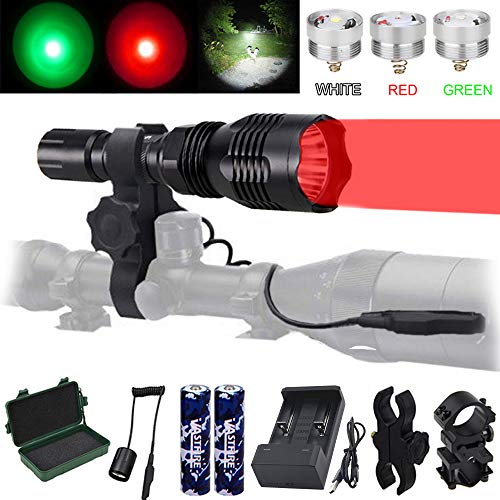 Product Cover VASTFIRE Predator Light with Interchangeable (Red, Green, White) LED Hunting Flashlight with Scope Mount for Hog Coyote Coon Bobcat Raccoon Varmint Rabbit Night Hunting