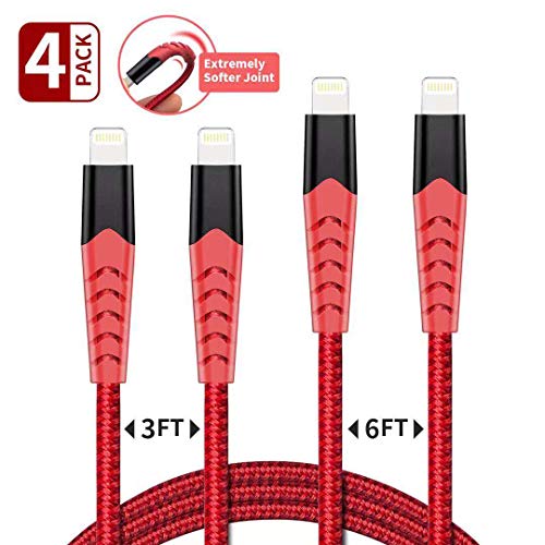 Product Cover BORSVAEN iPhone Charger Cable MFi Certified,4Pack[3.3/6.6FT] Nylon Braided Charger Cord Compatible iPhone Xs, Max, XR, X, 8 Plus, 8, 7 Plus, 7, 6 Plus, 6, 6S Plus, 6s, 5, iPad and More (RED)