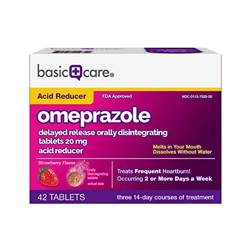 Product Cover Basic Care Omeprazole Delayed Release Orally Disintegrating Tablets, 20 mg, Acid Reducer, Strawberry Flavor, 42 Count