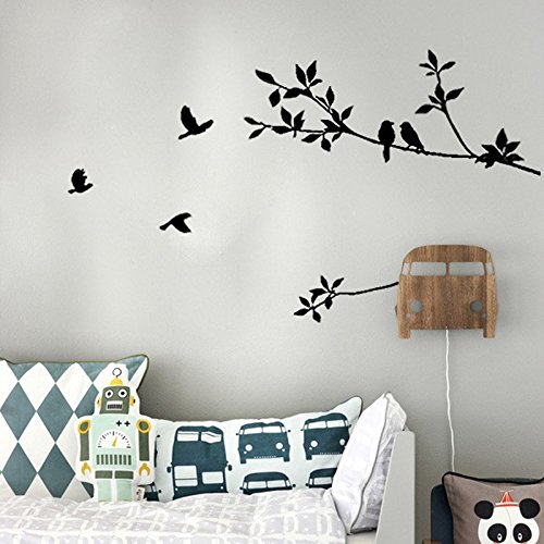 Product Cover Bird Flowers Decals Wall Stickers TV Background，Elevin(TM) Wall Decals Stickers Removable Waterproof Self Adhesive Paper Mural Wall Art Wallpaper Home Room Decor