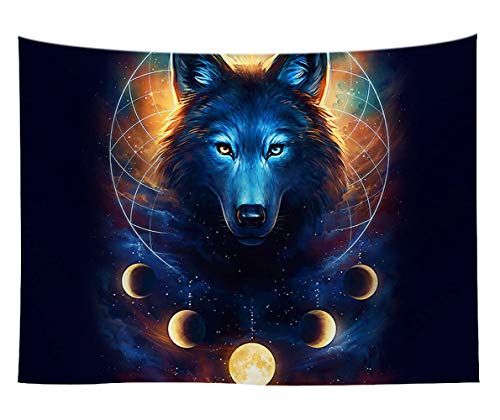 Product Cover WCHUANG Blue Universe Galaxy Tapestry, Magic Wolf in The Space Tapestry Wall Hanging for Bedroom Living Room Dorm Wall Art Bohemian Bedspread, 51
