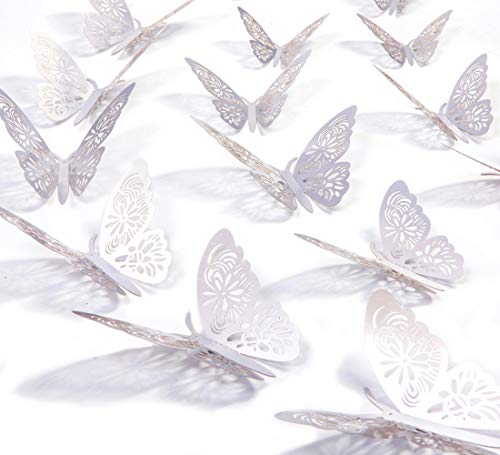 Product Cover Kakuu 24PCS Silver Butterfly Wall Decals - 3D Butterflies Wall Stickers Removable Mural Decor Wall Stickers Decals Wall Decor Home Decor Kids Room Bedroom Decor Living Room Decor (Silver)