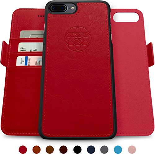 Product Cover Dreem Fibonacci 2-in-1 Wallet-Case for iPhone 8-Plus & 7-Plus, Magnetic Detachable Shock-Proof TPU Slim-Case, Wireless Charging OK, RFID Protection, 2-Way Stand, Luxury Vegan Leather - Red
