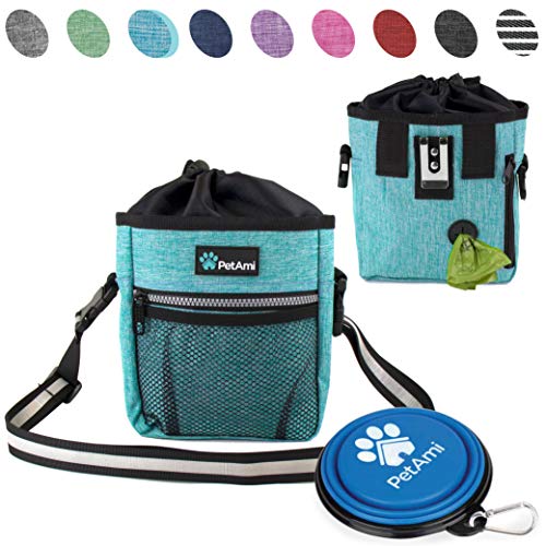 Product Cover PetAmi Dog Treat Pouch | Dog Training Pouch Bag with Waist Shoulder Strap, Poop Bag Dispenser and Collapsible Bowl | Treat Training Bag for Treats, Kibbles, Pet Toys | 3 Ways to Wear (Turquoise)
