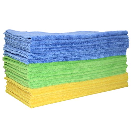Product Cover Polyte Microfiber Cleaning Towel Ultrasonic Cut Edgeless (16x16, 24 Pack, Premium, Blue,Green,Yellow)