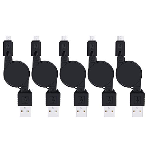 Product Cover USB Retractable Cable,Sicodo Premium Retractable Micro Charger Cord 5-Pack High Speed 2.5FT USB 2.0 Sync Data & Charge Cable Compatible with Samsung Galaxy,HTC,BlackBerry and More Android Device