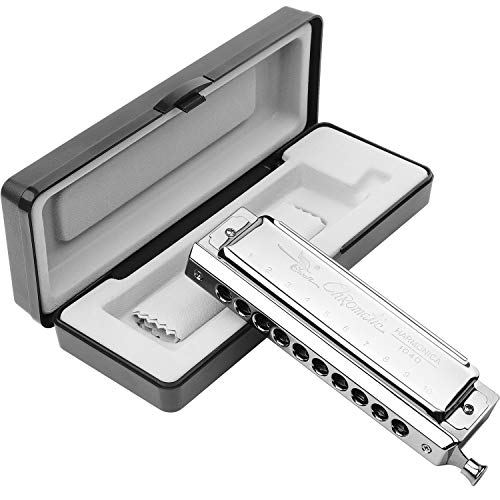 Product Cover Chromatic Harmonica Key of C 10 Hole 40 Tone with Case for Professional Player Adult Beginner Students, Excellent Gift for Music Fan (Swan)- Silver Best Music Gift