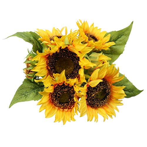 Product Cover famibay Artificial Sunflower Bouquets 7 Floral Head Vantage Fake Sunflowers Silk Plastic Plants with Stem for Home Decoration Wedding Party Garden Hotel(Orange)