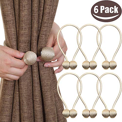 Product Cover Melaluxe 6 Pack Magnetic Curtain Tiebacks, Decorative Curtain Holdbacks for Window Décor (Beige)