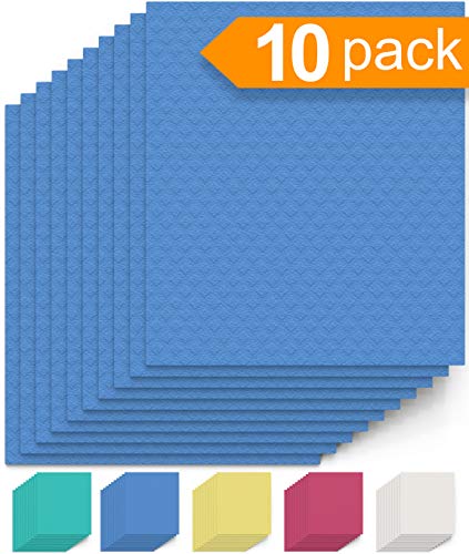 Product Cover Swedish Dishcloth Cellulose Sponge Cloths - Bulk 10 Pack of Eco-Friendly No Odor Reusable Cleaning Cloths for Kitchen - Absorbent Dish Cloth Hand Towel (10 Dishcloths - Blue)