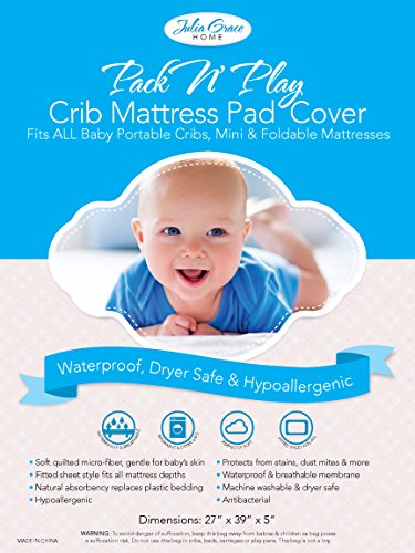 Product Cover Pack n Play Mattress Cover | Waterproof, Bamboo | Mini Crib Mattress Protector | Organic Ultra Soft Fabric, Waterproof, Hypoallergenic, Machine Washable | Fits All Graco Portable and Mini Cribs