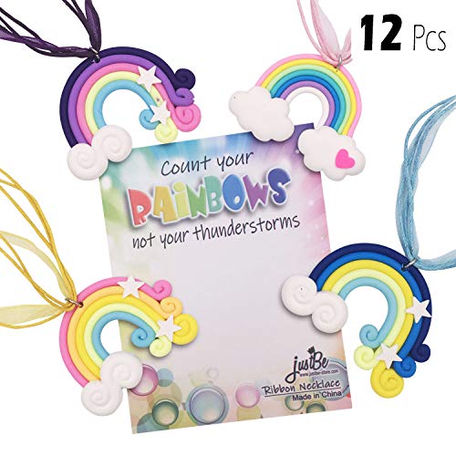 Product Cover 12 Pack Rainbow Necklace Party Supplies Favors Gifts Handmade Individual Package for Girls