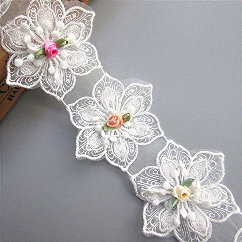 Product Cover 15pcs Flower Lace Ribbon Edge Trim Polyester Voile Colored Buds Floral 6.7×8 cm/ 2.64
