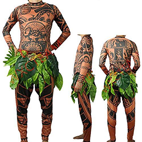 Product Cover ICOOLTECH Mens Moana Maui Tattoo T Shirt/Pants Halloween Adult Cosplay Costume (XXL, Black)