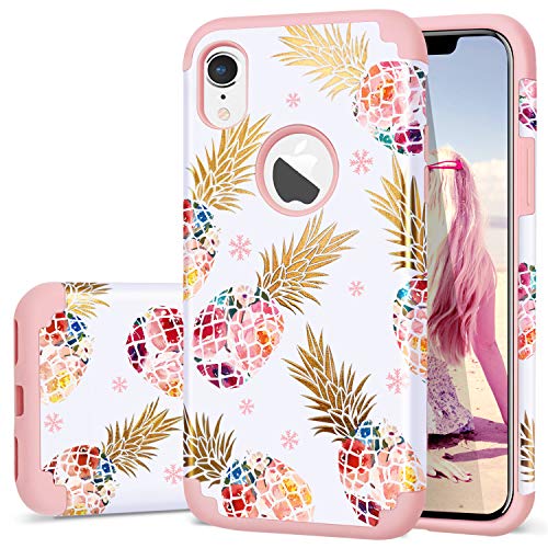 Product Cover Fingic iPhone XR Cases,Pineapple iPhone XR Case,Cute Pineapple Slim Hybrid Case Hard PC&Soft Rubber Anti-Scratch Protective Case for Ladies Girls Cover Cover for Apple iPhone XR 6.1 inch,Rose Gold